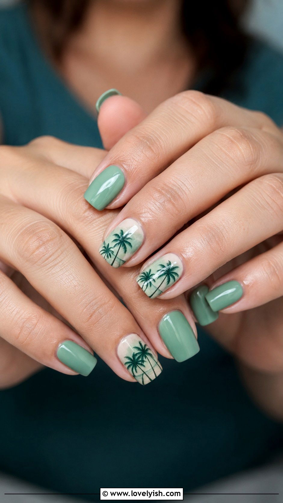 Palm Tree Print Green Nails - 43 summer nail designs - 43 summer nail designs