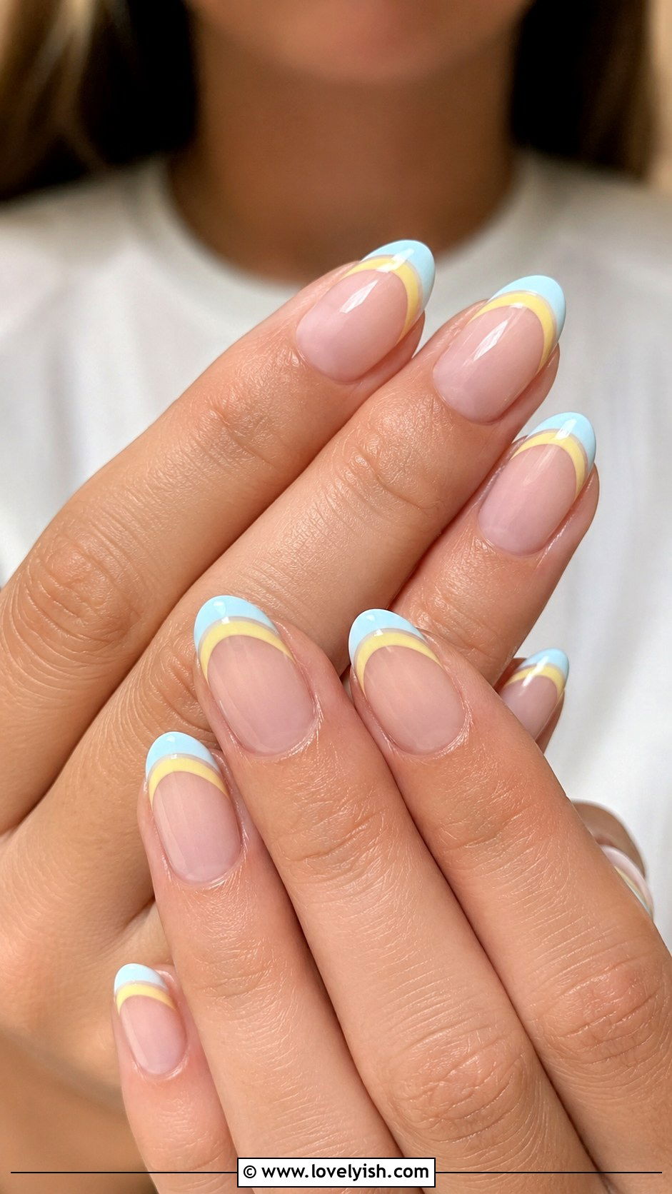 Pastel Blue And Yellow Double French Tips - 50 pastel french tip nails - 50 pastel french tip nails