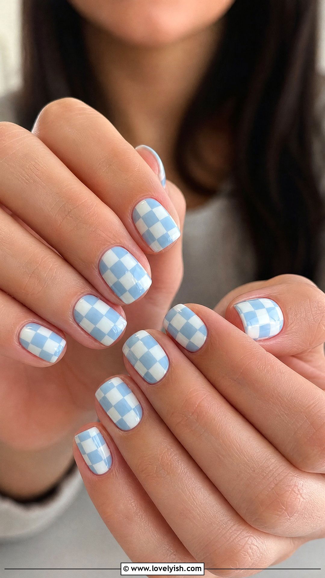 Pastel Blue Checkered Nails - 50 blue nails - 50 blue nails