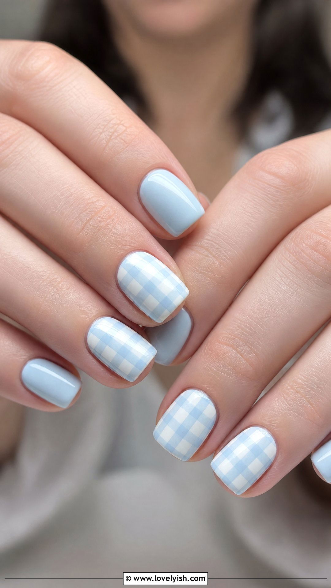 Pastel Blue Gingham Nails - 50 simple spring nail designs - 50 simple spring nail designs