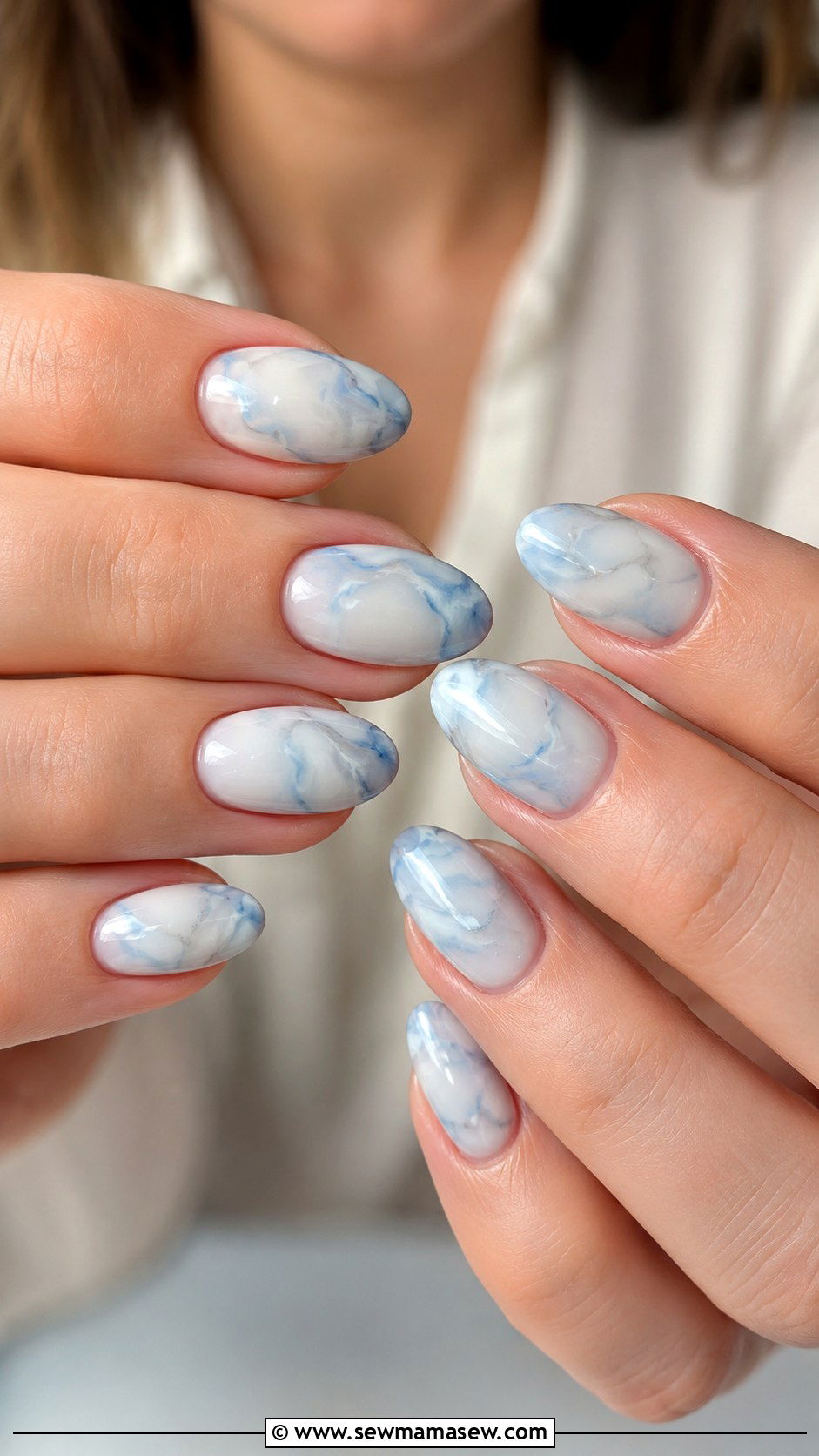 Pastel Blue Marble Gel Nails - 50 gel polish - 50 gel polish