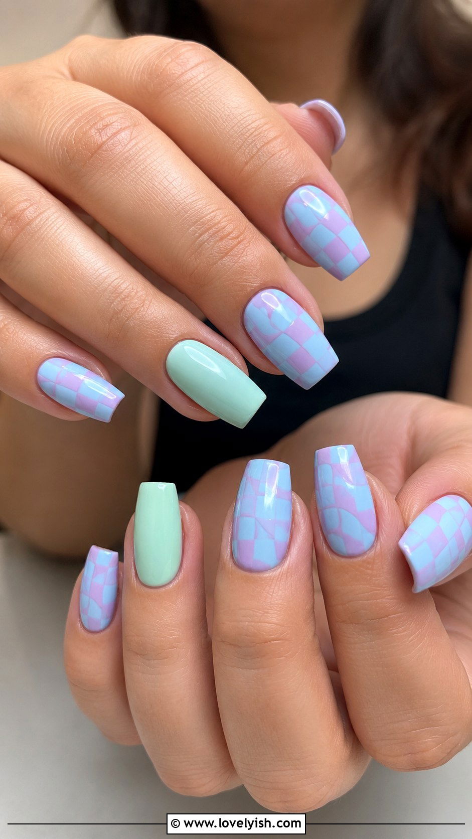 Pastel Checkerboard Easter Nails - 31 easter nail designs 2026 - 31 easter nail designs 2026