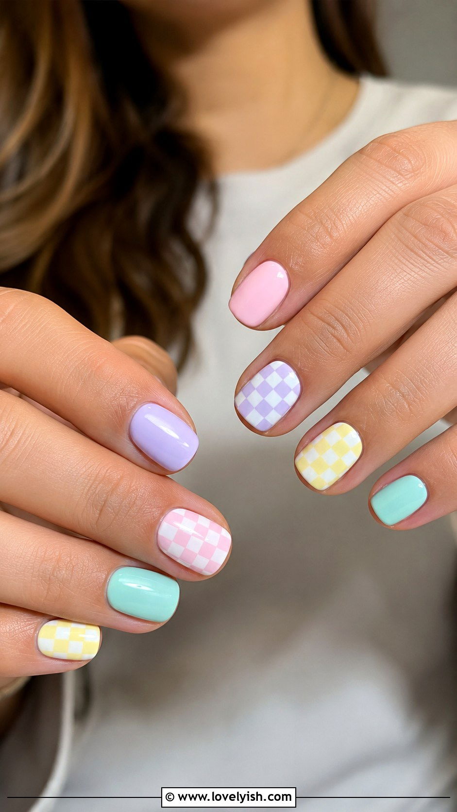 Pastel Checkered Nail Design - 45 cute nail designs - 45 cute nail designs