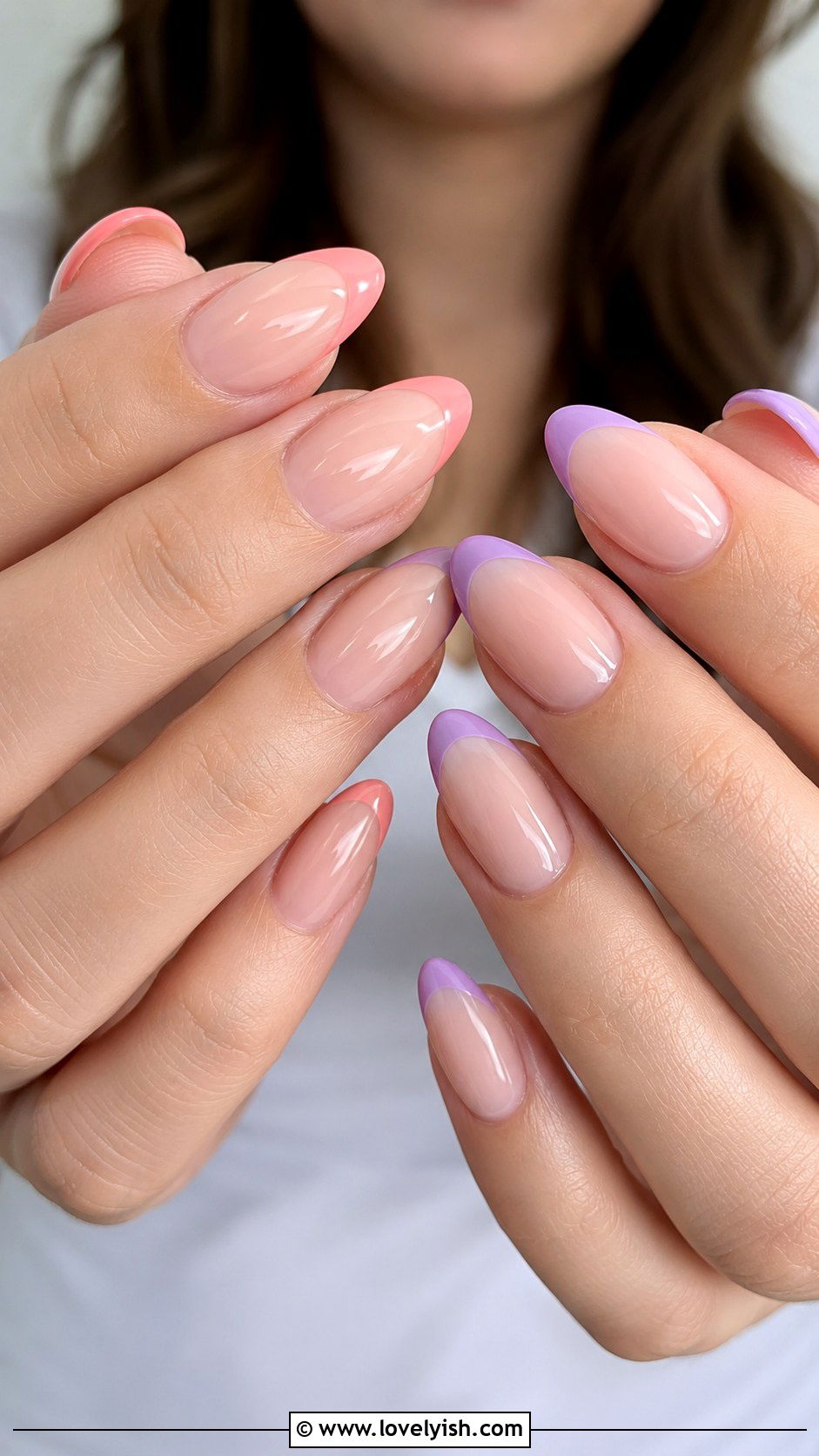 Pastel Coral And Lavender Mixed French Tips - 50 pastel french tip nails - 50 pastel french tip nails
