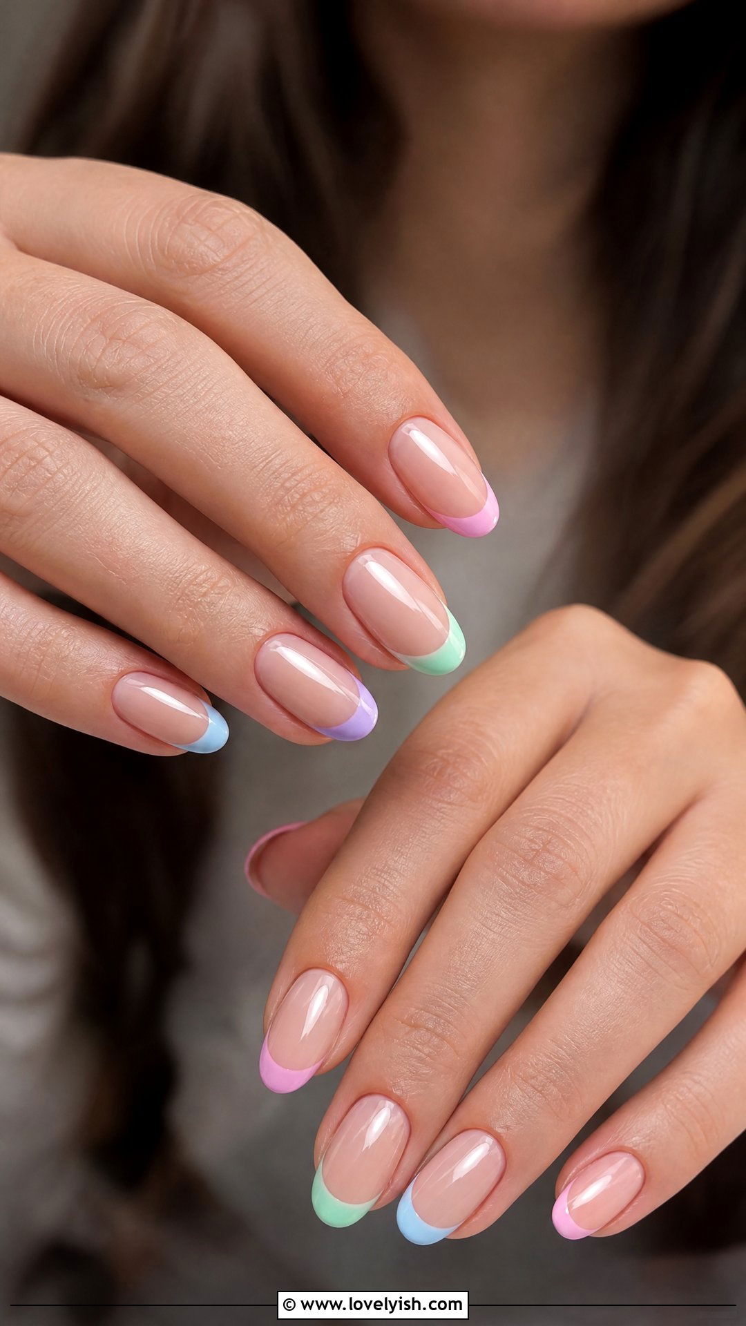 Pastel French Tip Round Nails - 50 round nails - 50 round nails