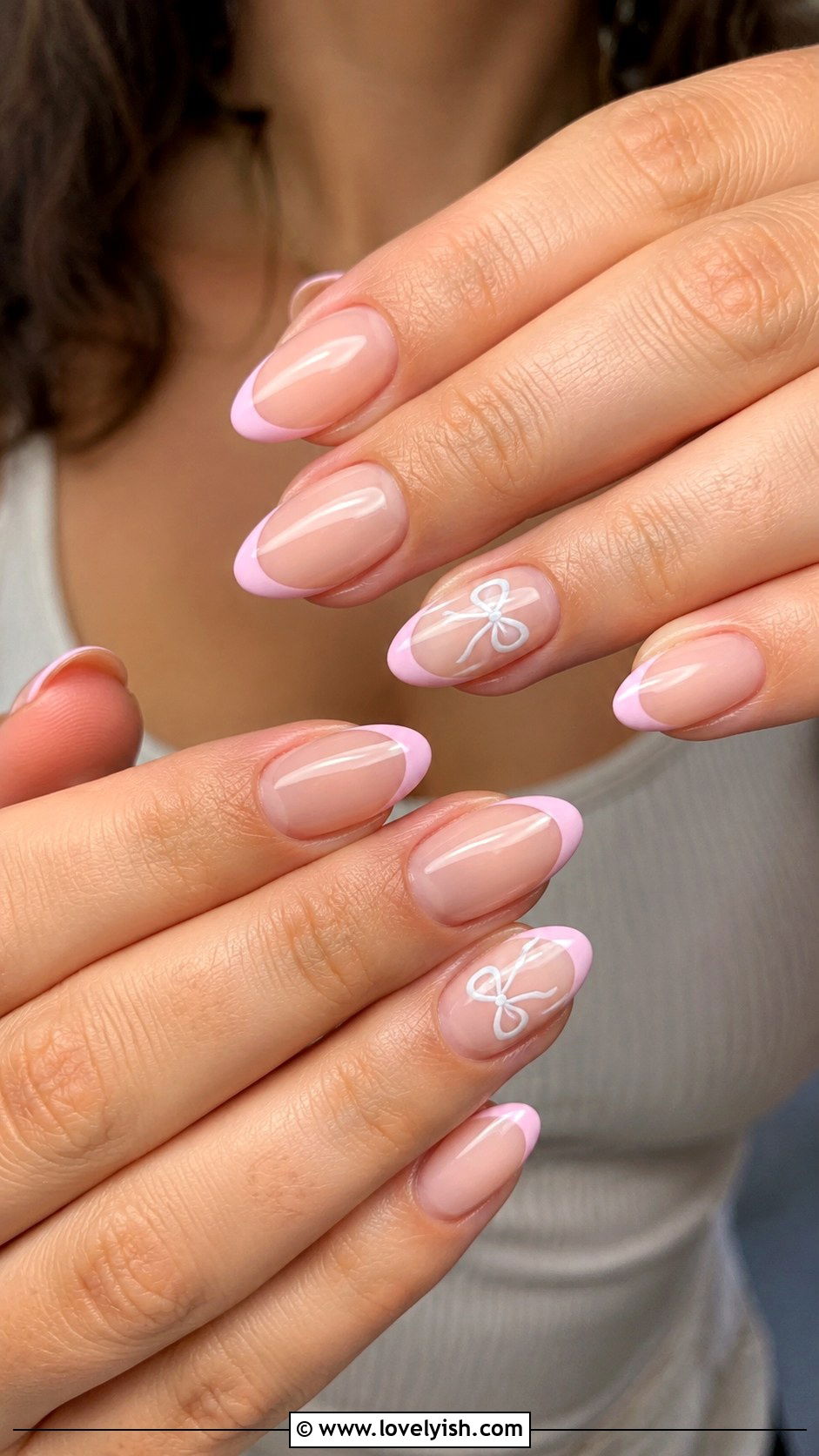 Pastel French Tips With Bow Accents - 50 pastel french tip nails - 50 pastel french tip nails