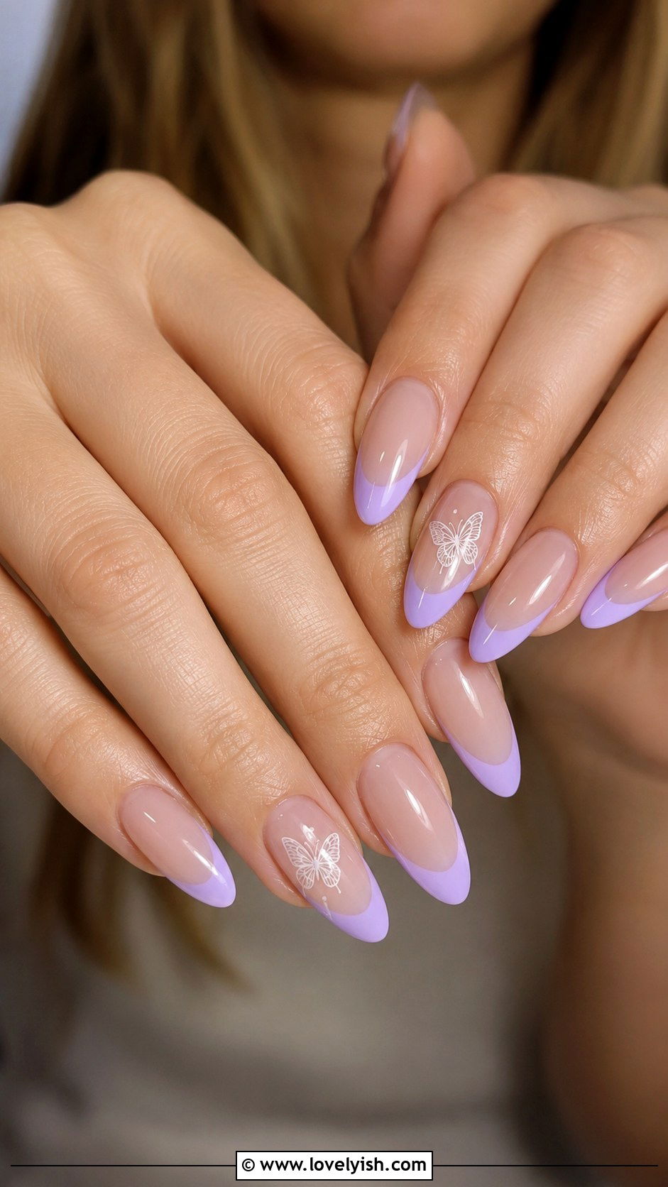 Pastel French Tips With Butterfly Accents - 50 pastel french tip nails - 50 pastel french tip nails