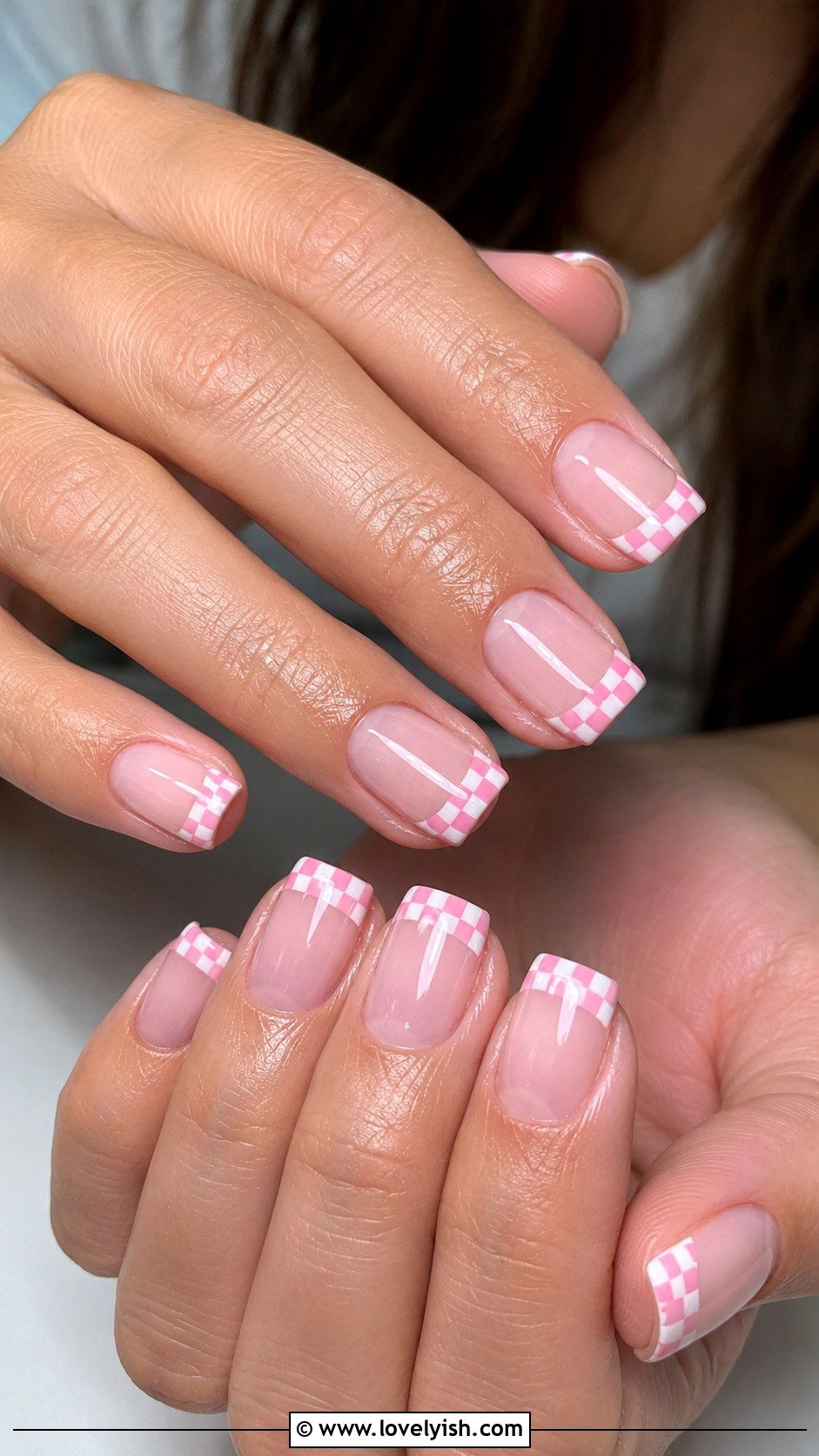 Pastel French Tips With Checkerboard Pattern - 50 pastel french tip nails - 50 pastel french tip nails