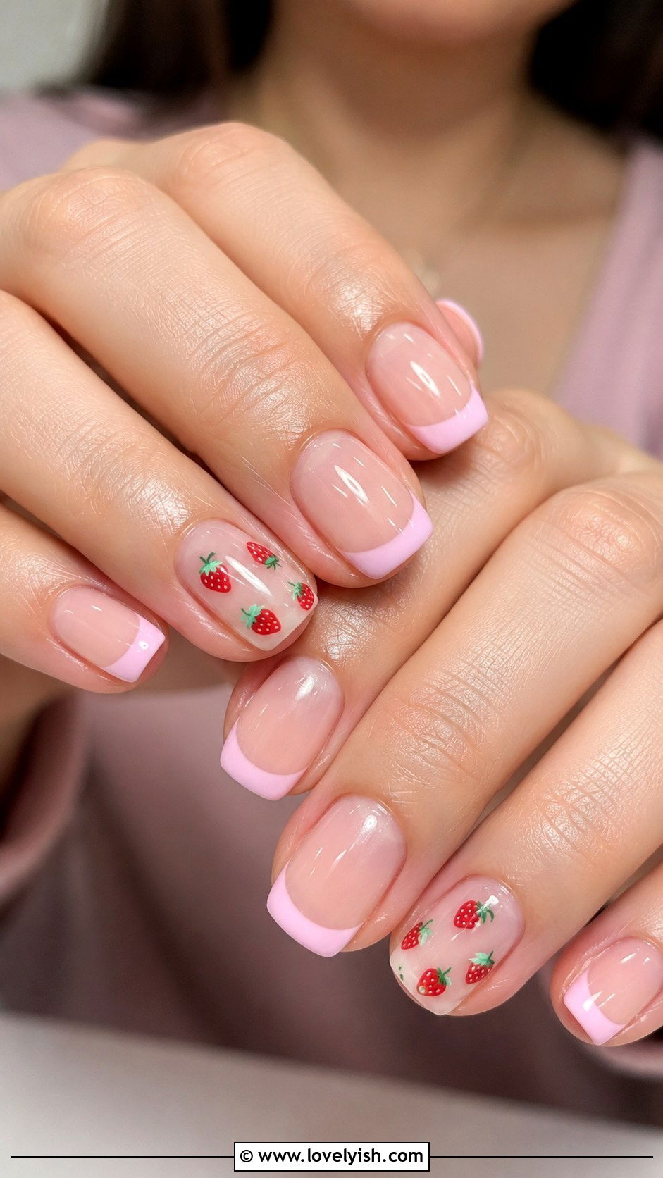 Pastel French Tips With Strawberry Accents - 50 pastel french tip nails - 50 pastel french tip nails