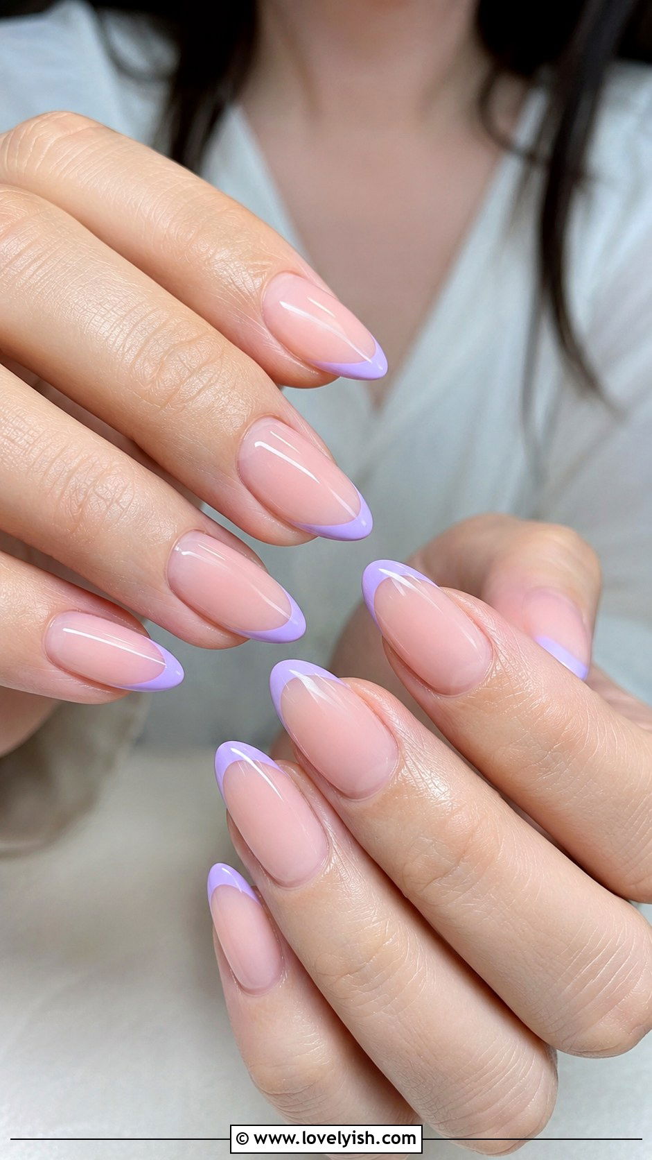 Pastel Lavender French Tip Nails - 42 spring nail ideas - 42 spring nail ideas