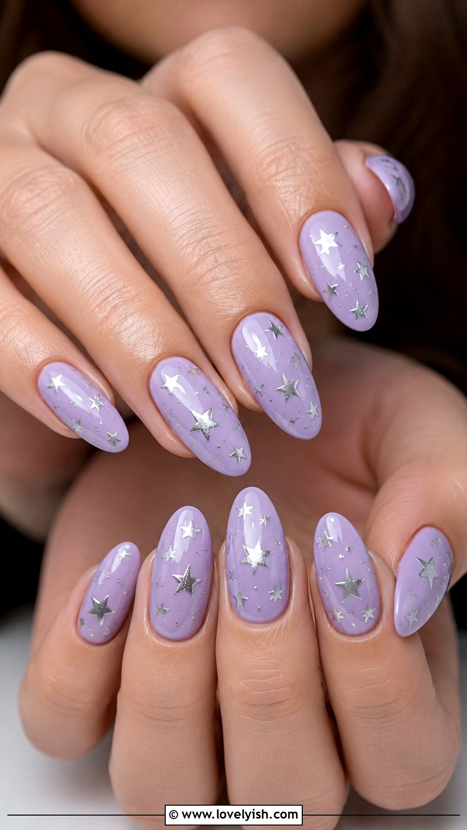 Pastel Lilac and Silver Star Nails - 50 tumblr nail designs - 50 tumblr nail designs