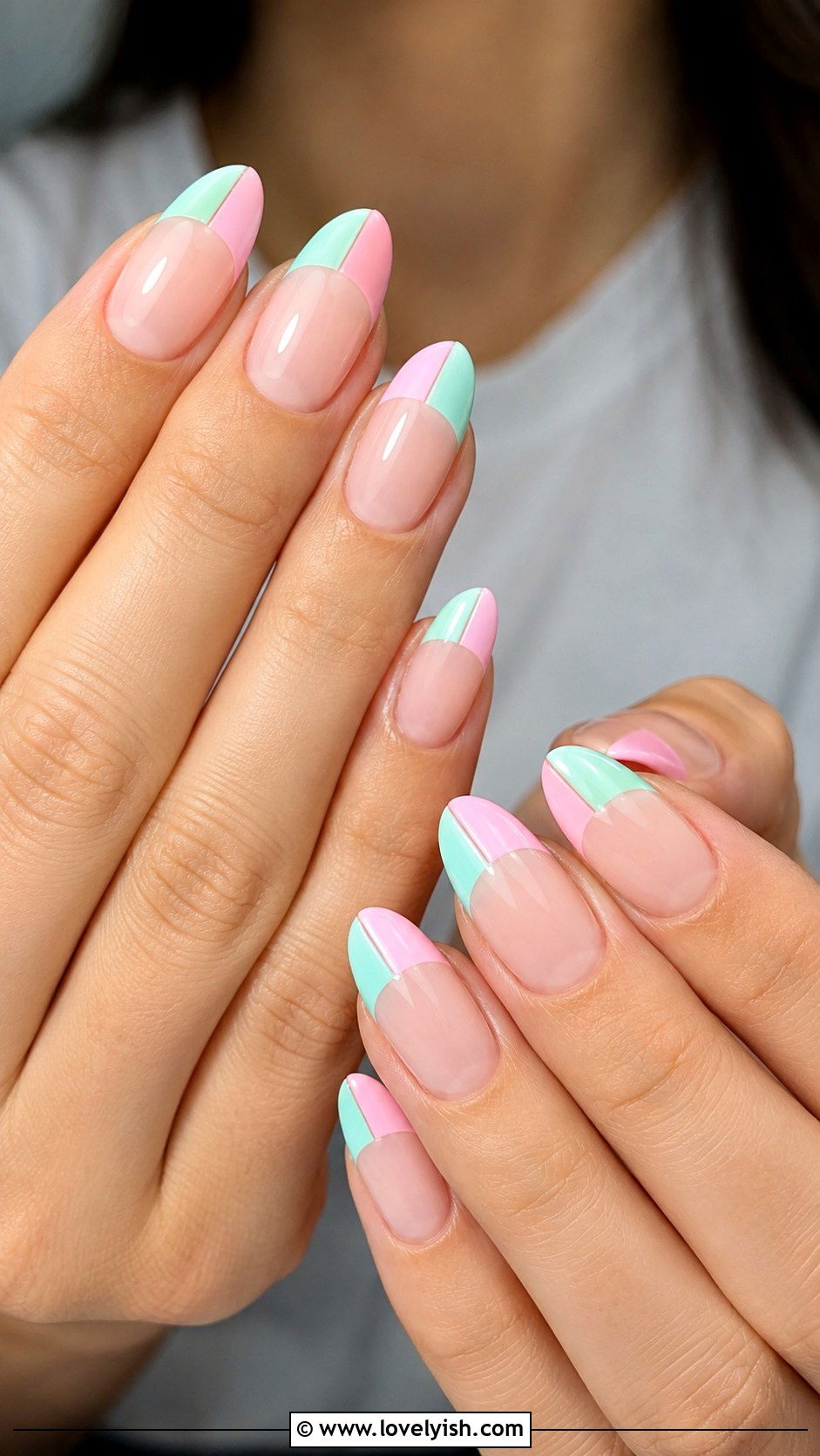 Pastel Mint And Pink Color Block French Tips - 50 pastel french tip nails - 50 pastel french tip nails