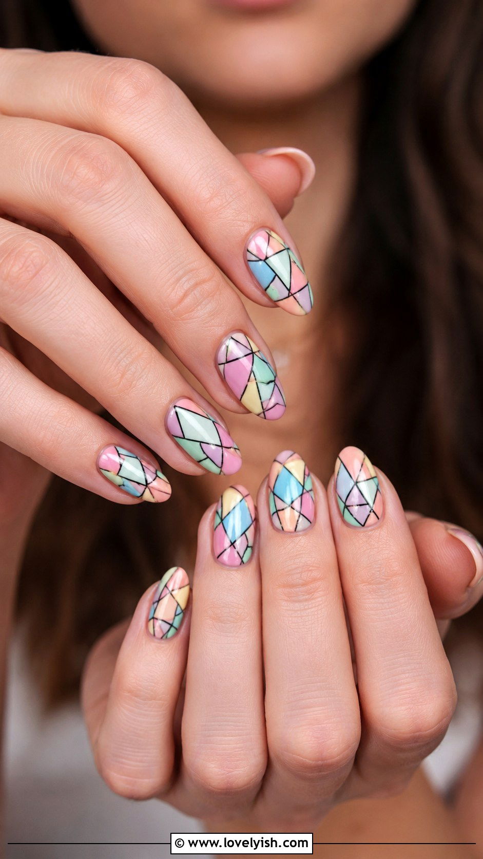 Pastel Mosaic Geometric Nails - 50 geometric nails - 50 geometric nails
