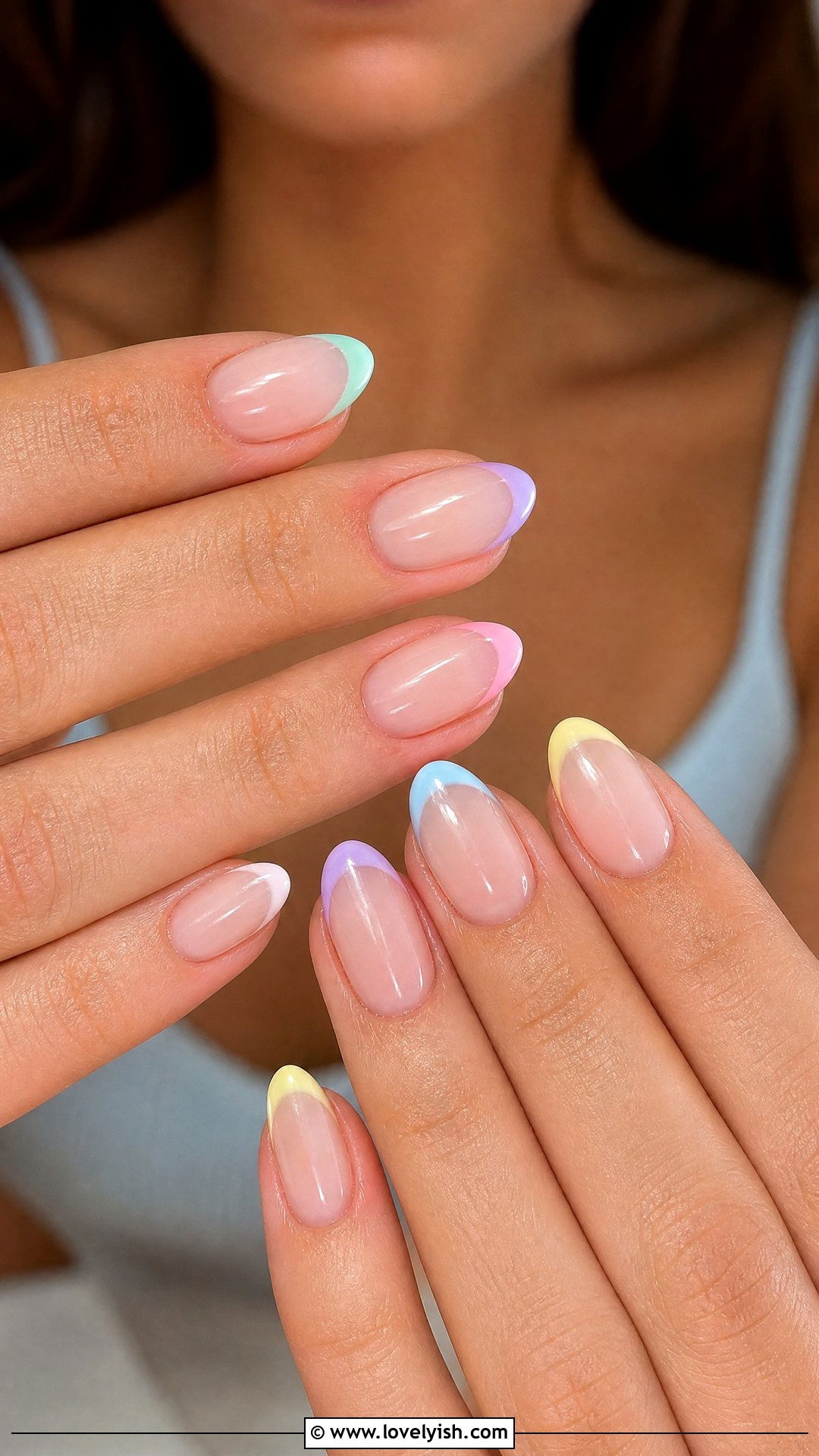 Pastel Multicolor French Tips - 50 cute spring nail designs - 50 cute spring nail designs