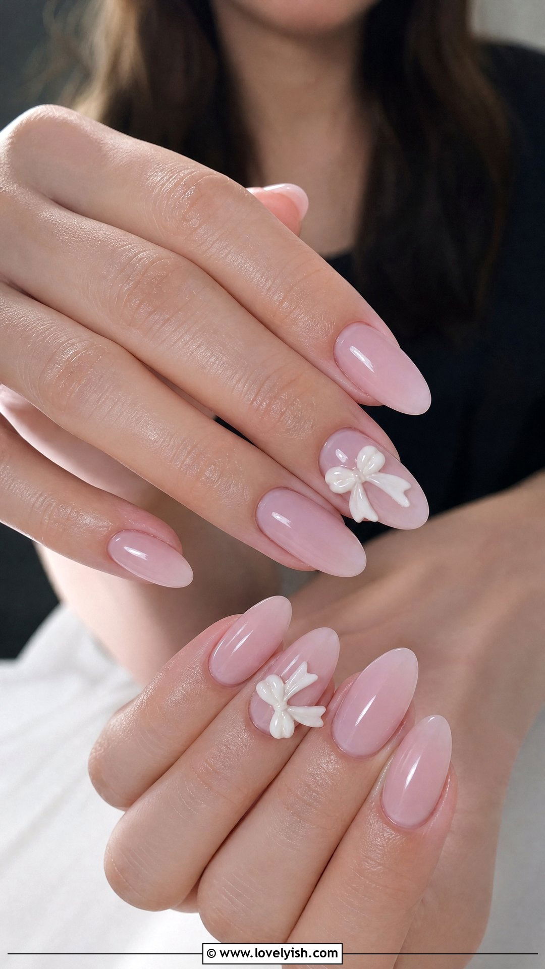 Pastel Pink Bow Nails - 46 nail inspo - 46 nail inspo