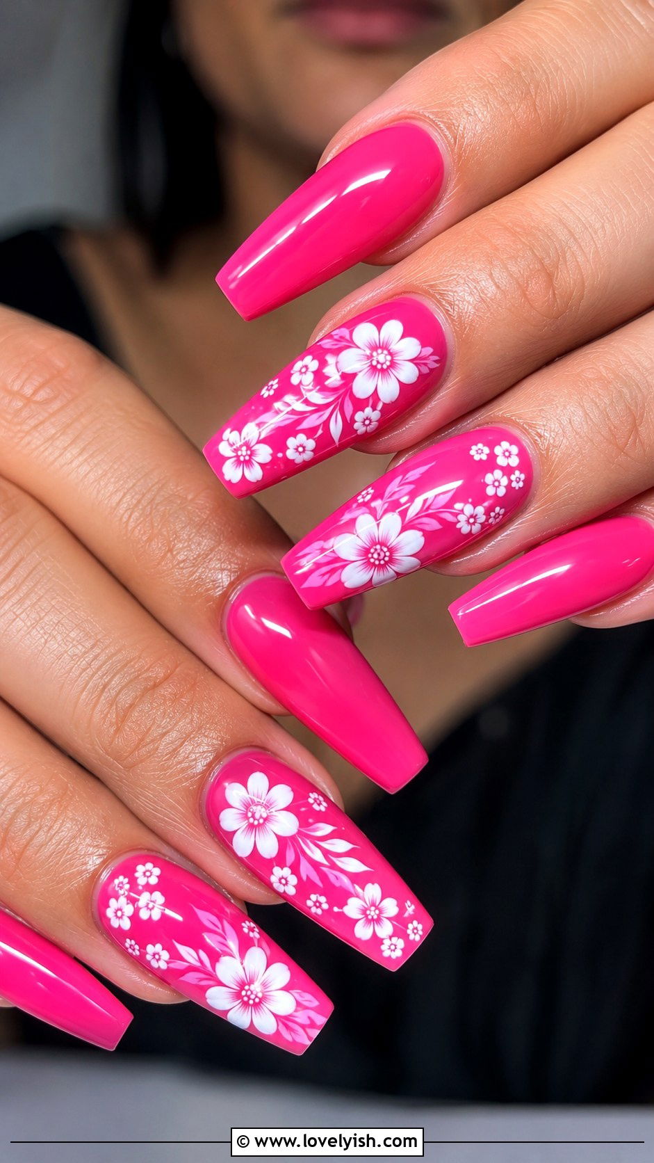Pastel Pink Cherry Blossom Almond Nails - 50 long pink nails - 50 long pink nails