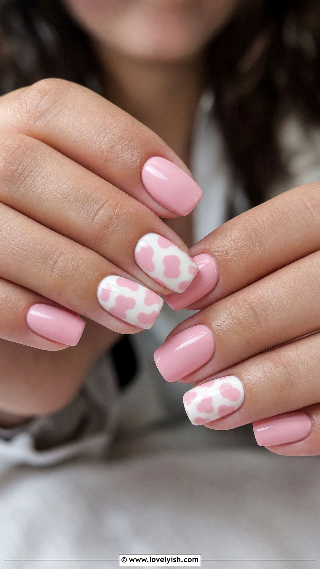 Pastel Pink Cow Print Nails - 50 cute spring nail designs - 50 cute spring nail designs