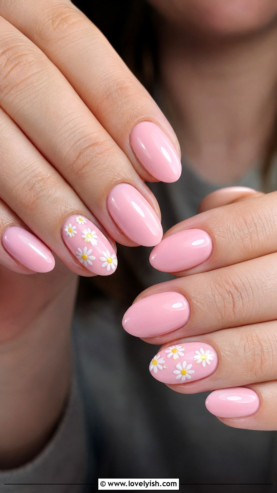 Pastel Pink Daisy Nails - 50 april nail designs - 50 april nail designs