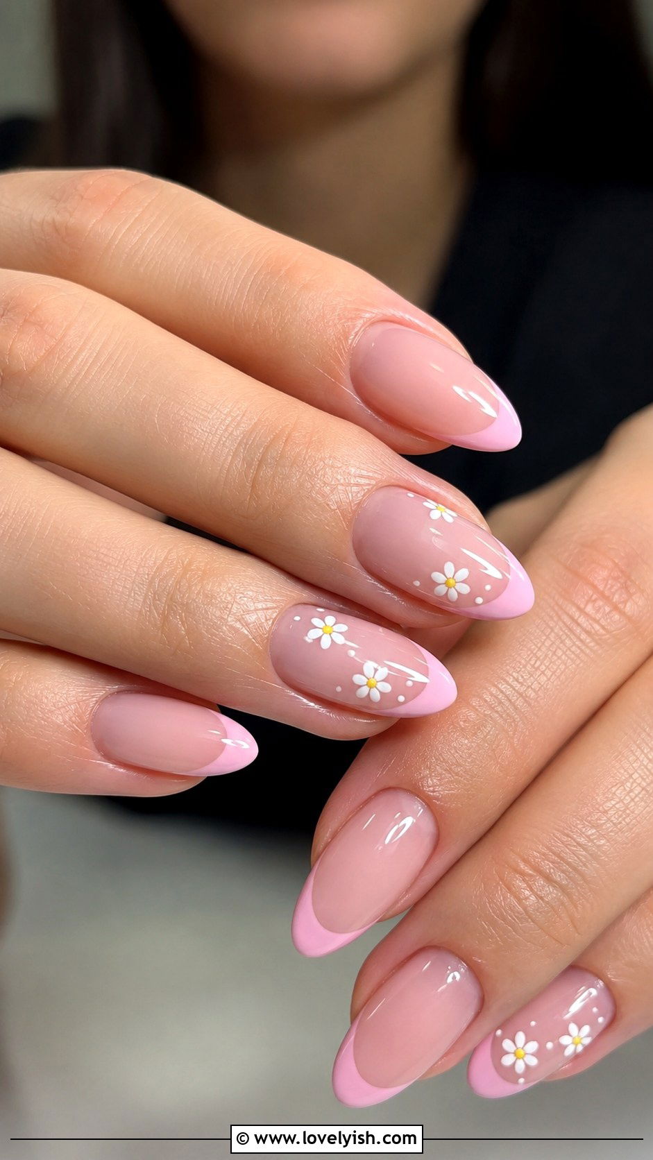 Pastel Pink Floral French Tip Nails - 33 spring nail design ideas - 33 spring nail design ideas