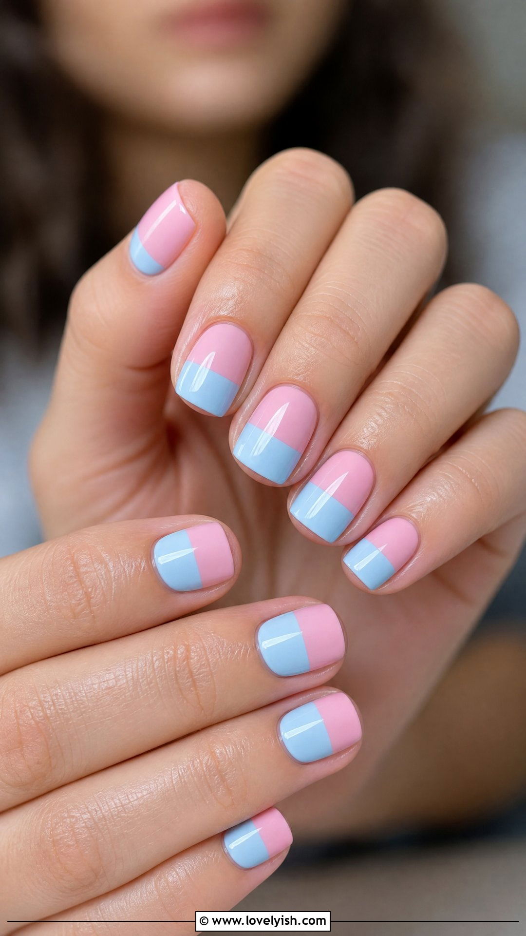 Pastel Pink and Blue Color Block Nails - 50 simple spring nail designs - 50 simple spring nail designs