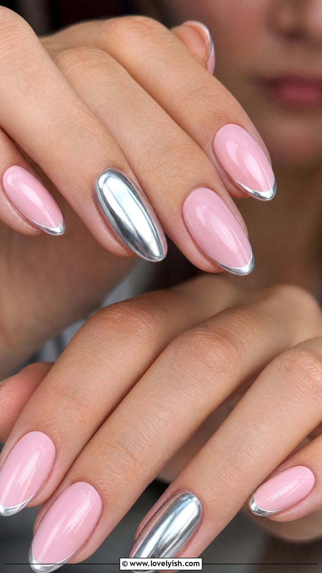 Pastel Pink and Silver Chrome Nails - 50 silver chrome nails - 50 silver chrome nails