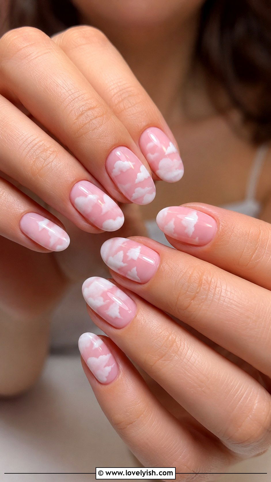 Pastel Pink and White Cloud Nails - 50 tumblr nail designs - 50 tumblr nail designs
