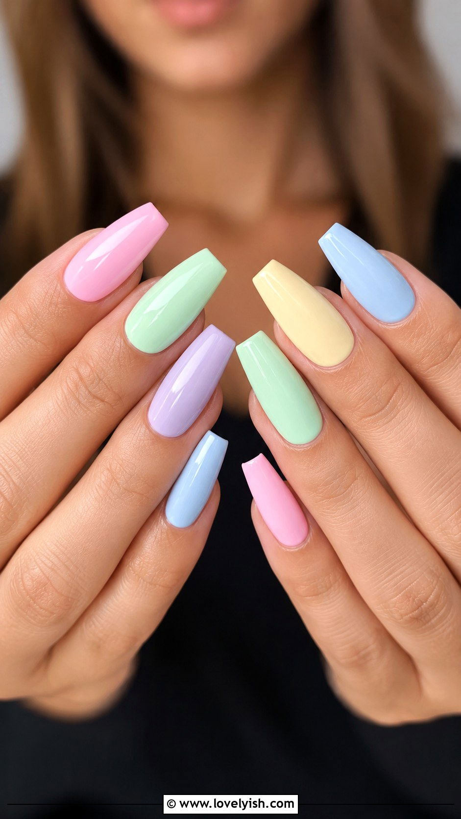 Pastel Rainbow Coffin Nails - 25 coffin nail designs - 25 coffin nail designs