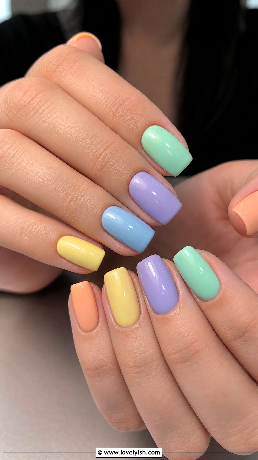Pastel Rainbow Color Block Nails - 50 nails - 50 nails