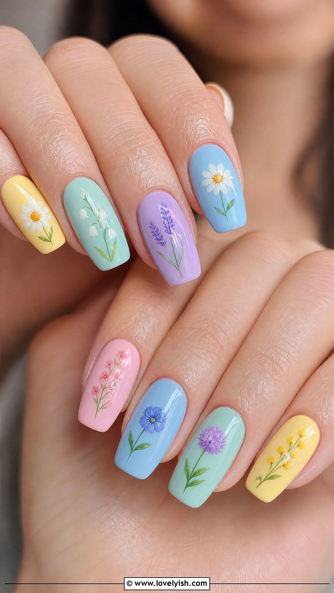 Pastel Rainbow Floral Nails - 50 flower nails - 50 flower nails