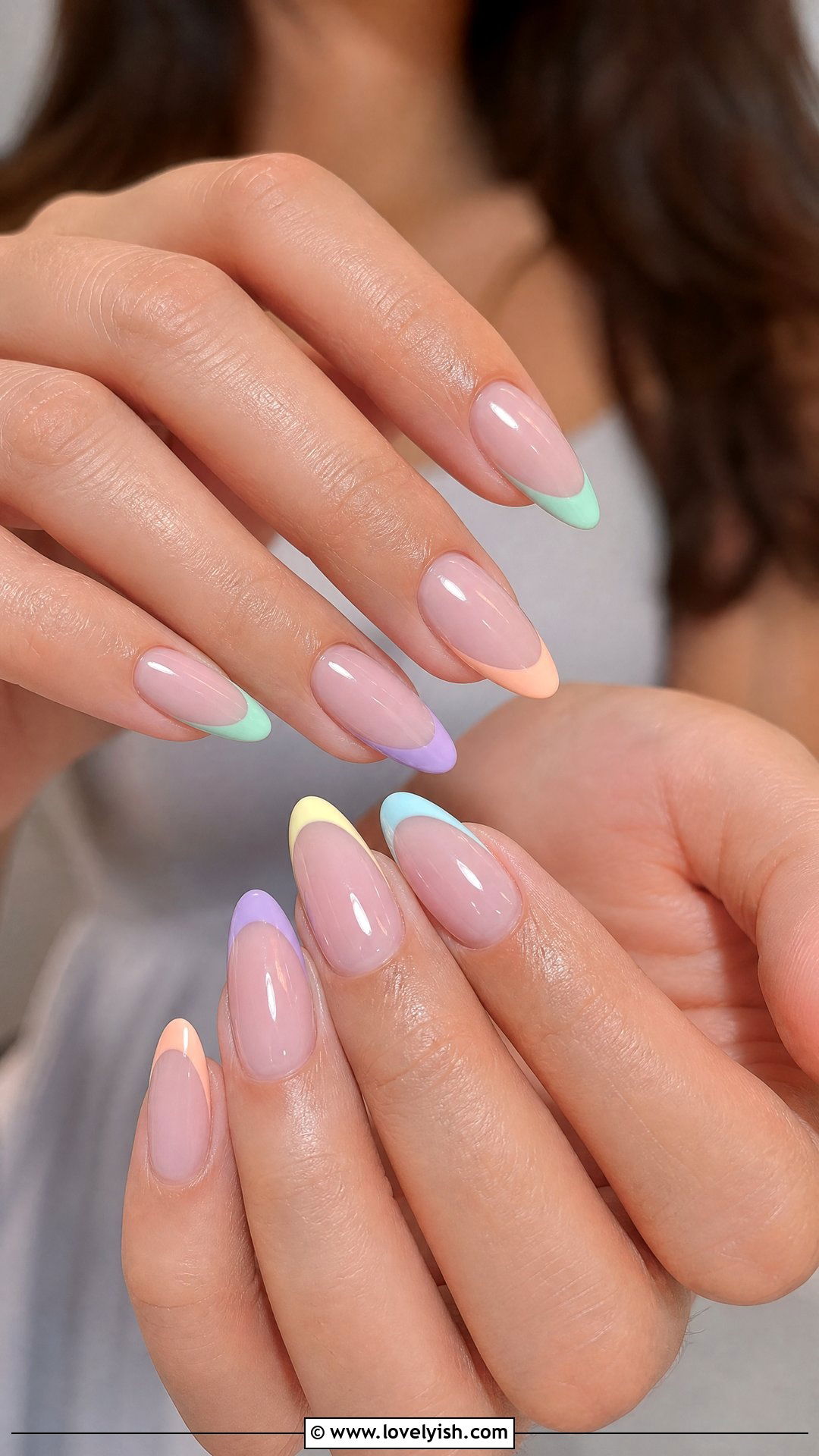 Pastel Rainbow French Tip Almond Nails - 25 almond french tip nail designs - 25 almond french tip nail designs