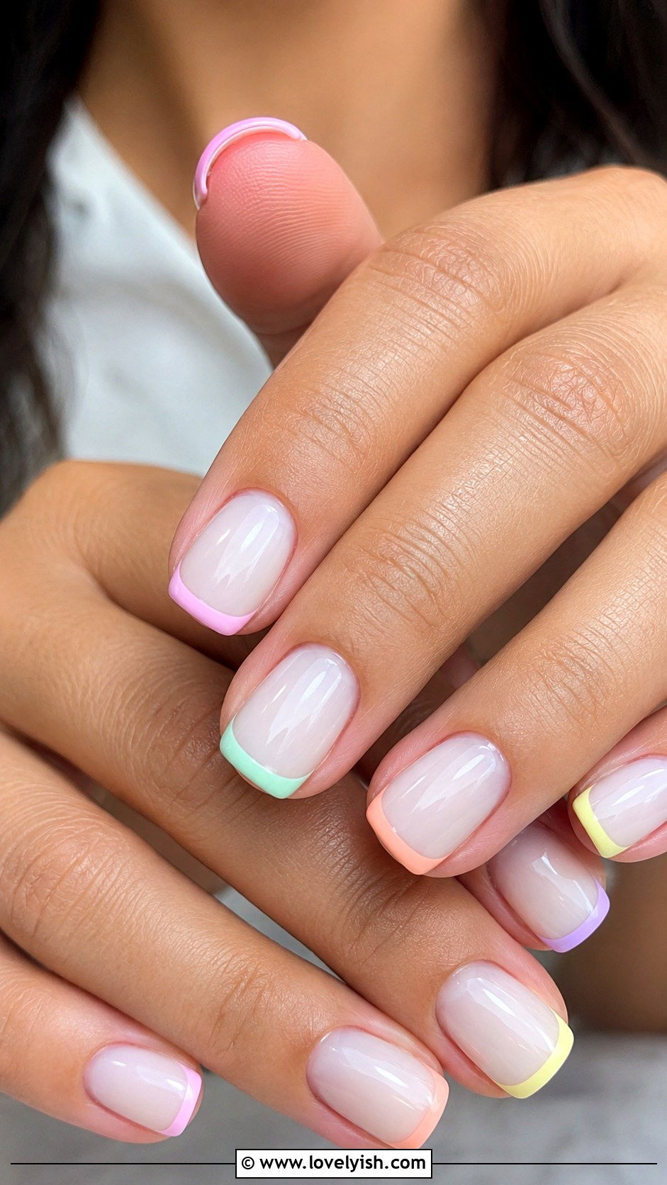 Pastel Rainbow French Tip Nail Design - 45 cute nail designs - 45 cute nail designs