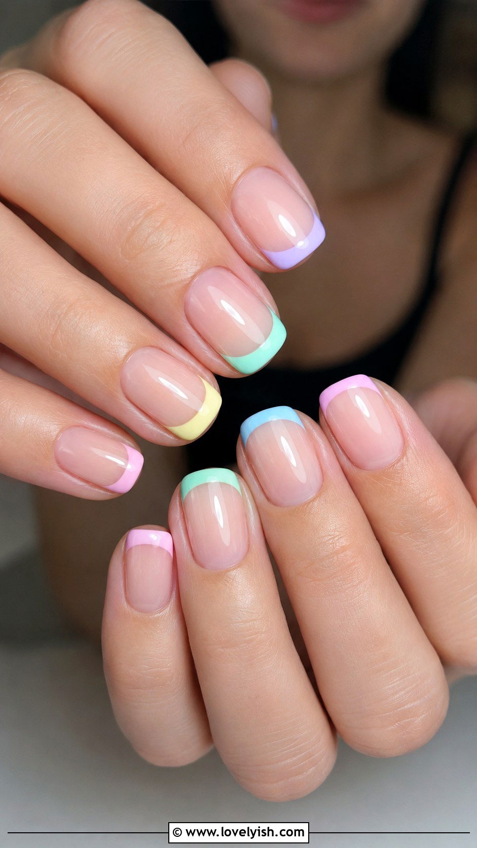 Pastel Rainbow French Tip Nails - 42 french nail designs - 42 french nail designs