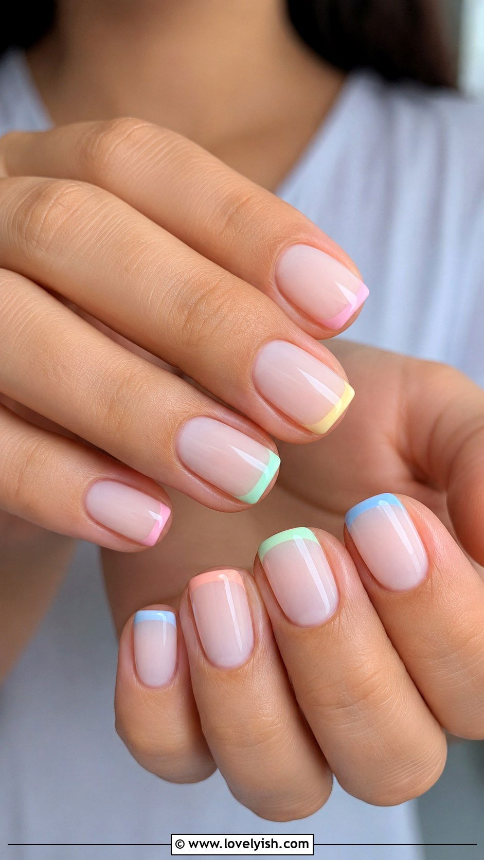 Pastel Rainbow French Tip Nails - 50 april nail designs - 50 april nail designs
