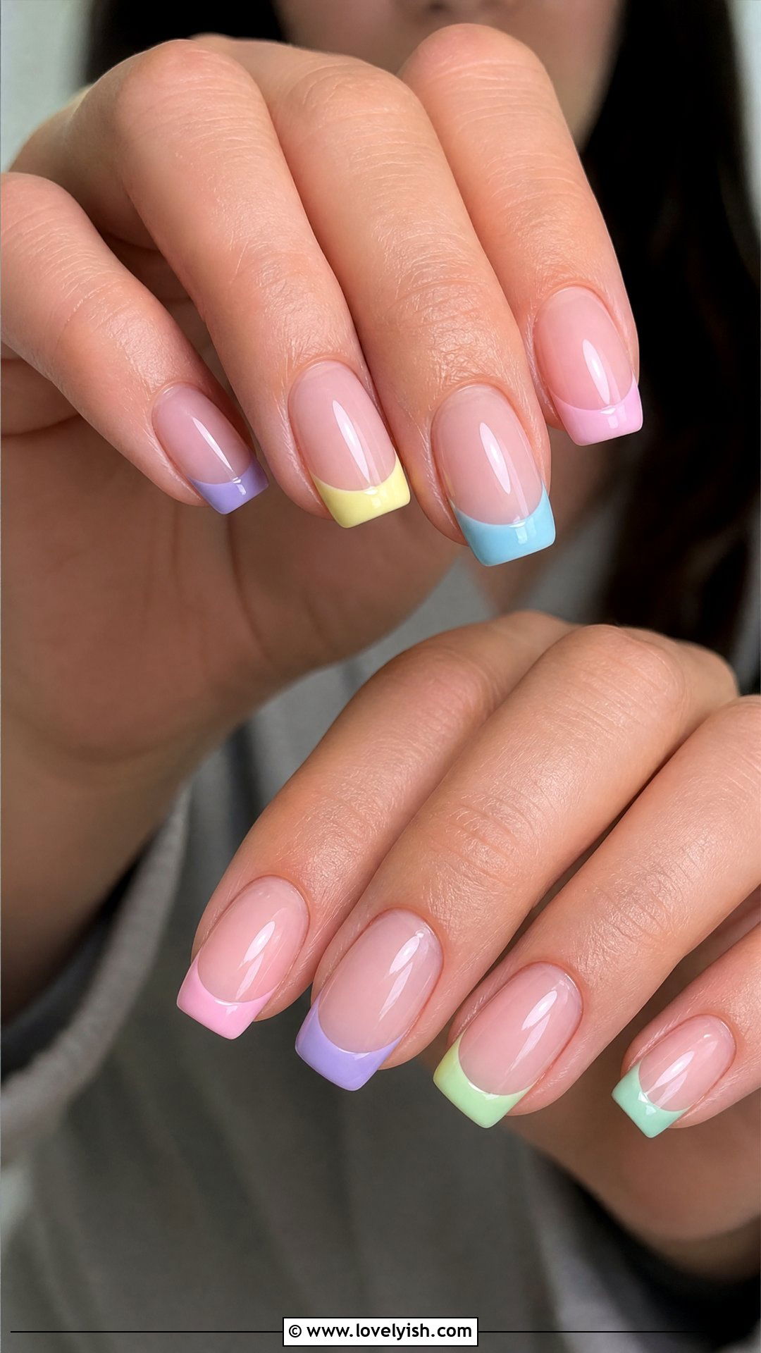 Pastel Rainbow French Tip Nails - 50 cute summer nail designs - 50 cute summer nail designs