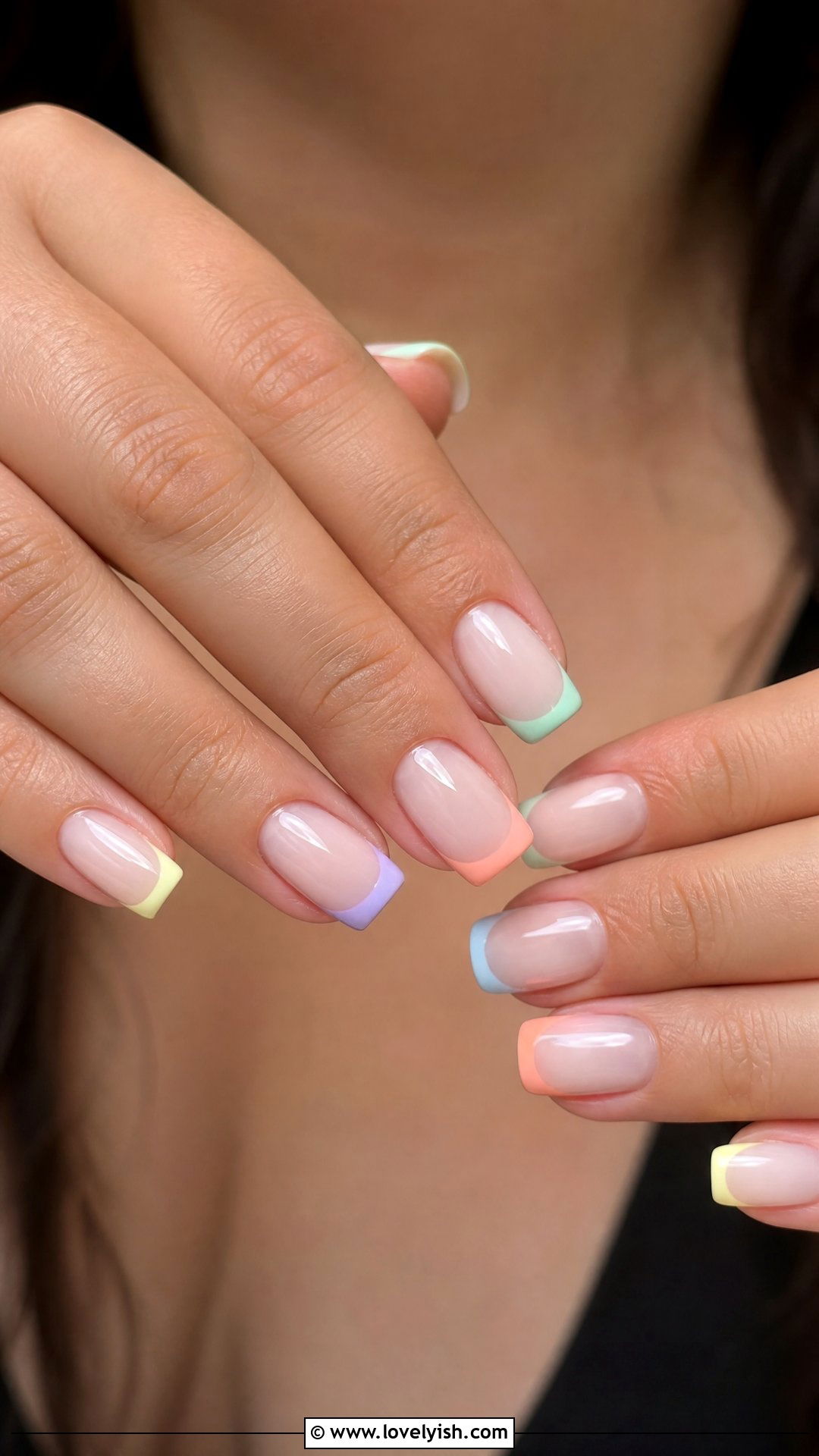Pastel Rainbow French Tips - 50 medium nails - 50 medium nails