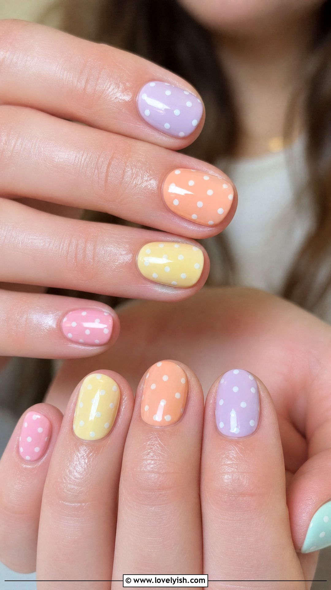 Pastel Rainbow Polka Dot Nails - 25 preppy nail designs - 25 preppy nail designs