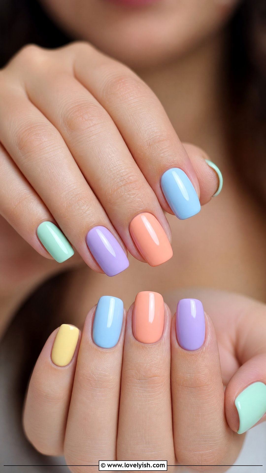 Pastel Rainbow Skittle Nails - 50 cute spring nail designs - 50 cute spring nail designs
