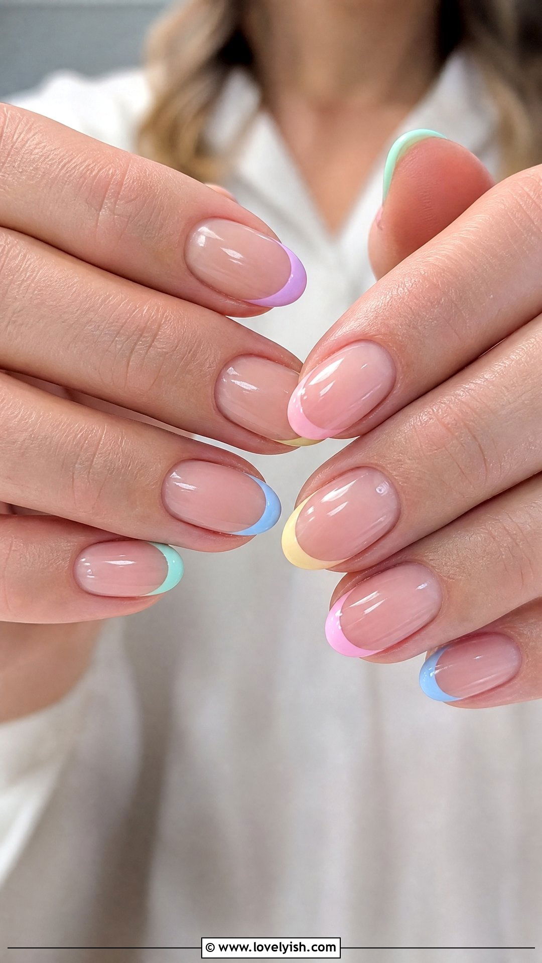 Pastel Rainbow Tip Nails - 50 simple nail art - 50 simple nail art