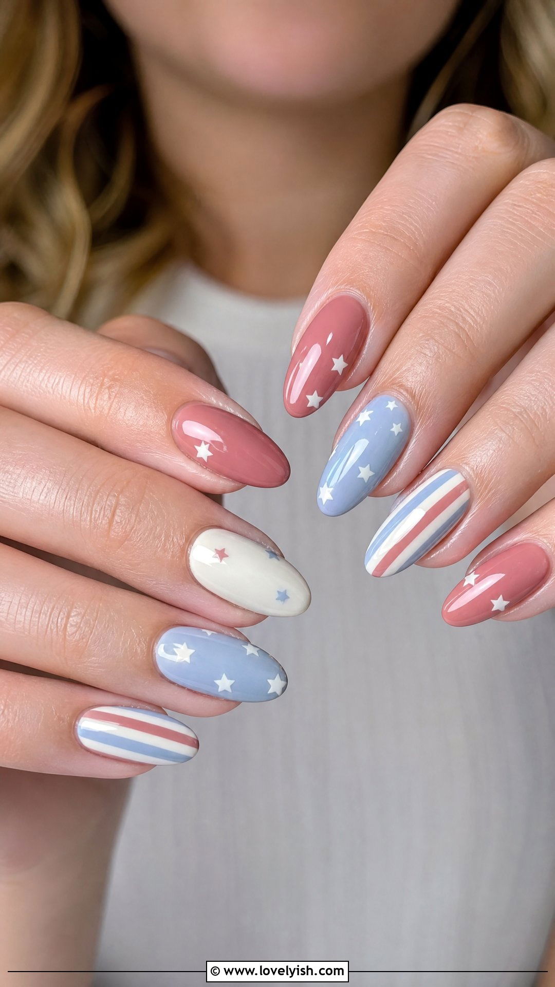 Pastel Red White and Blue Nails - 25 4th of july nail art ideas - 25 4th of july nail art ideas