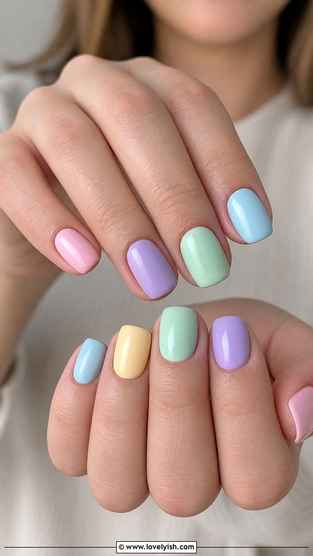 Pastel Skittle Mismatched Nails - 50 easy spring nail designs - 50 easy spring nail designs