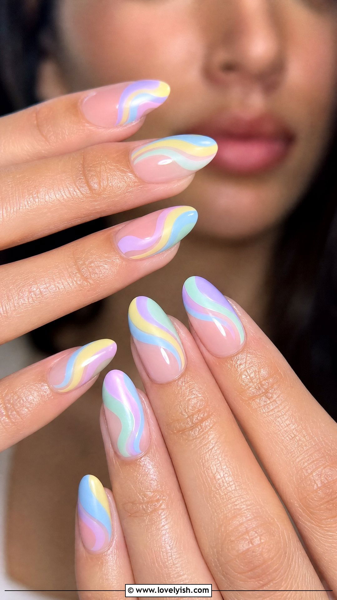 Pastel Swirl Long Almond Nails - 28 nail designs for long nails - 28 nail designs for long nails