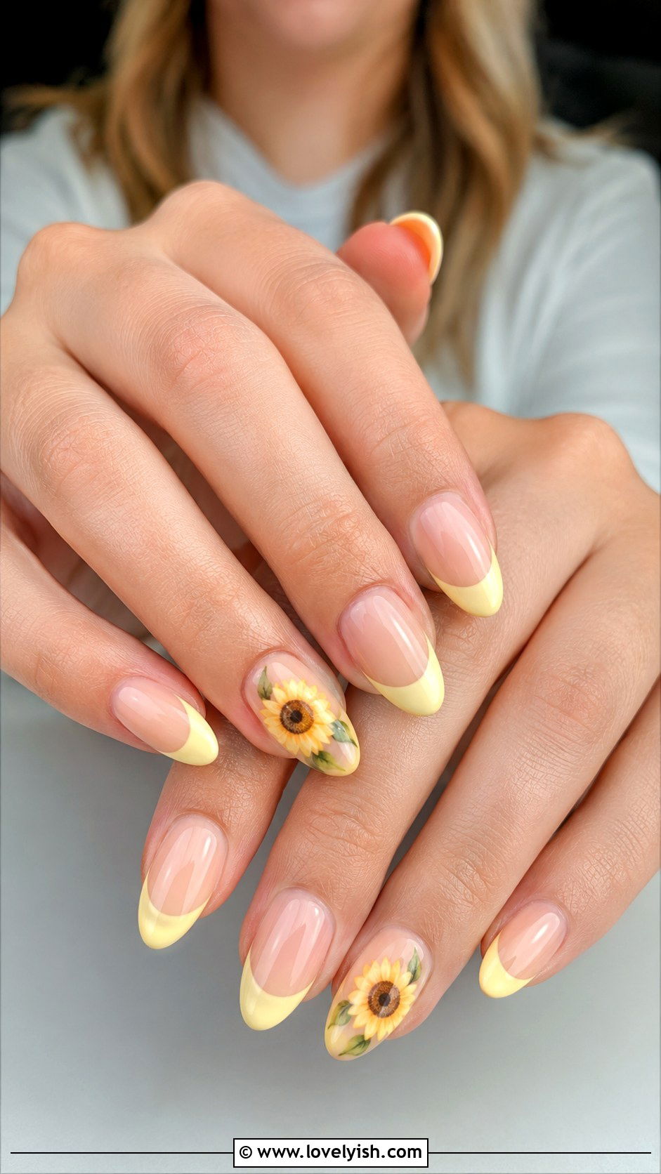 Pastel Yellow French Tips With Sunflowers - 50 pastel french tip nails - 50 pastel french tip nails