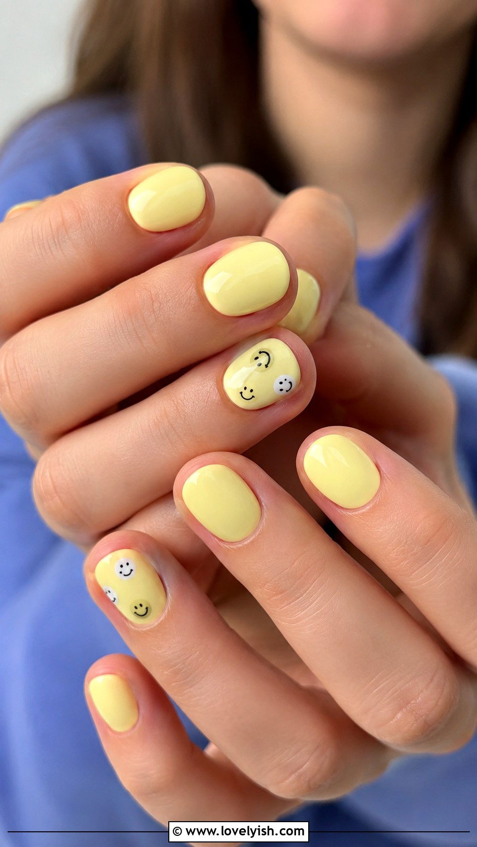 Pastel Yellow Smiley Face Nails - 33 spring nail design ideas - 33 spring nail design ideas