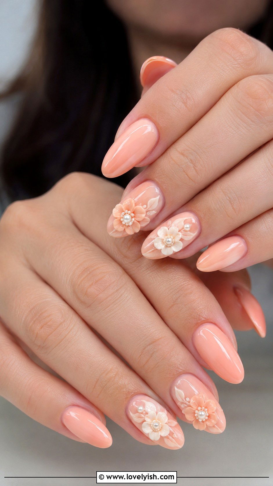 Peach 3D Flower Nails - 50 peach nail designs - 50 peach nail designs