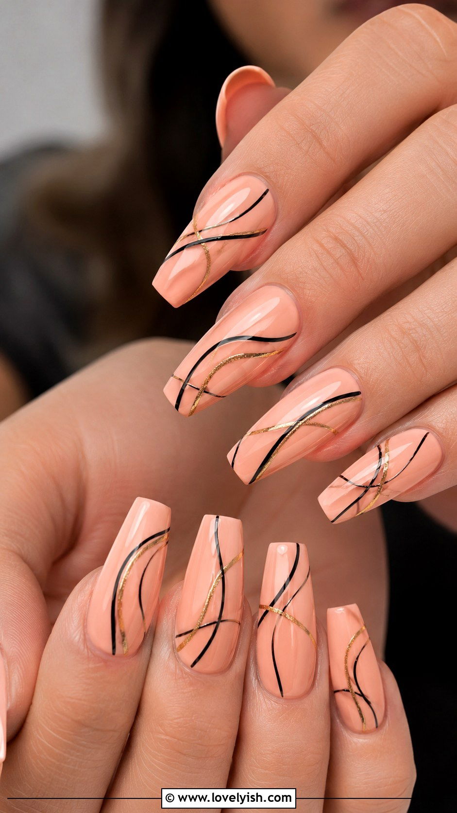 Peach Abstract Line Art Nails - 50 peach nail designs - 50 peach nail designs