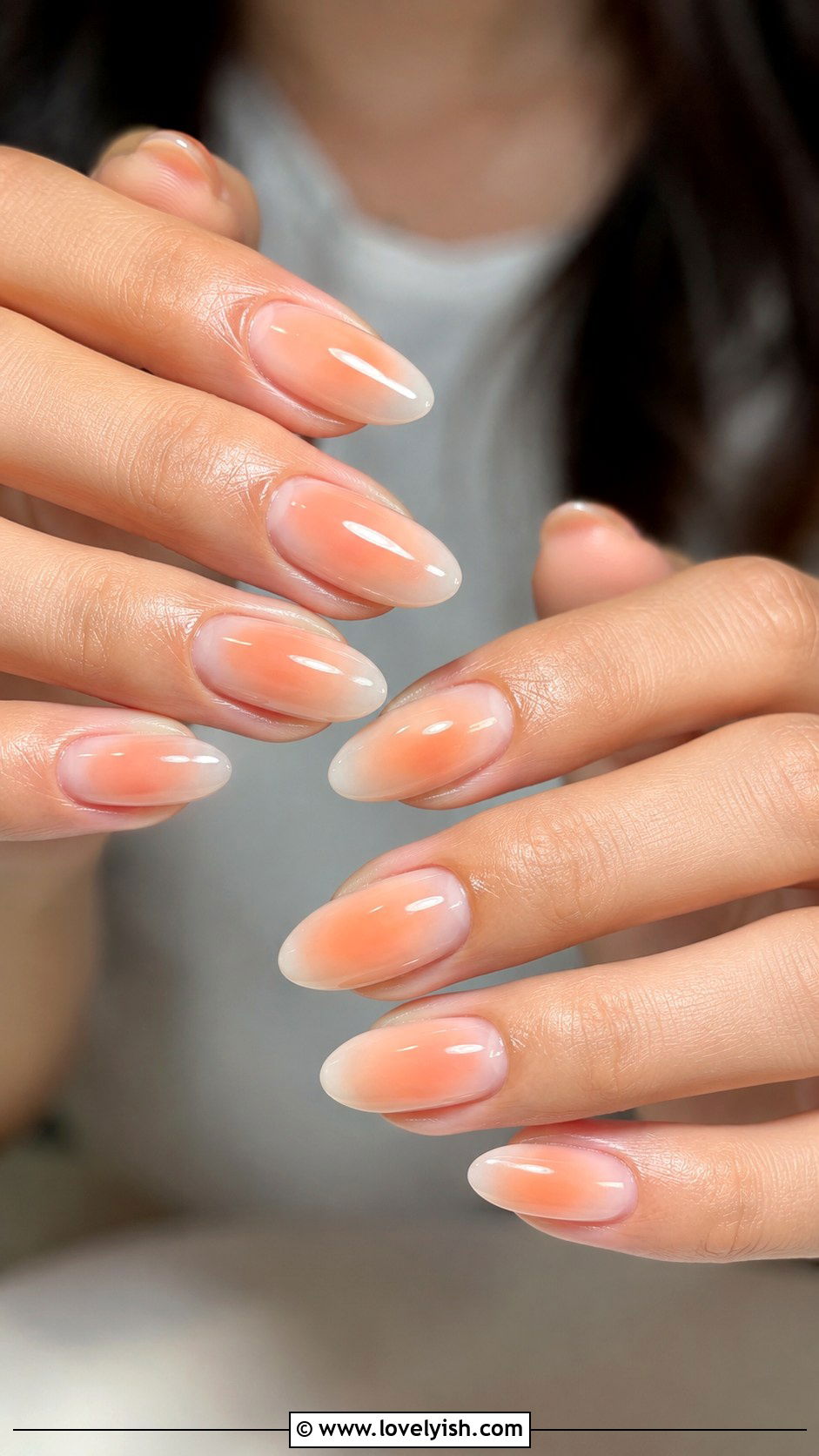 Peach Aura Gradient Nails - 34 nail design art ideas - 34 nail design art ideas