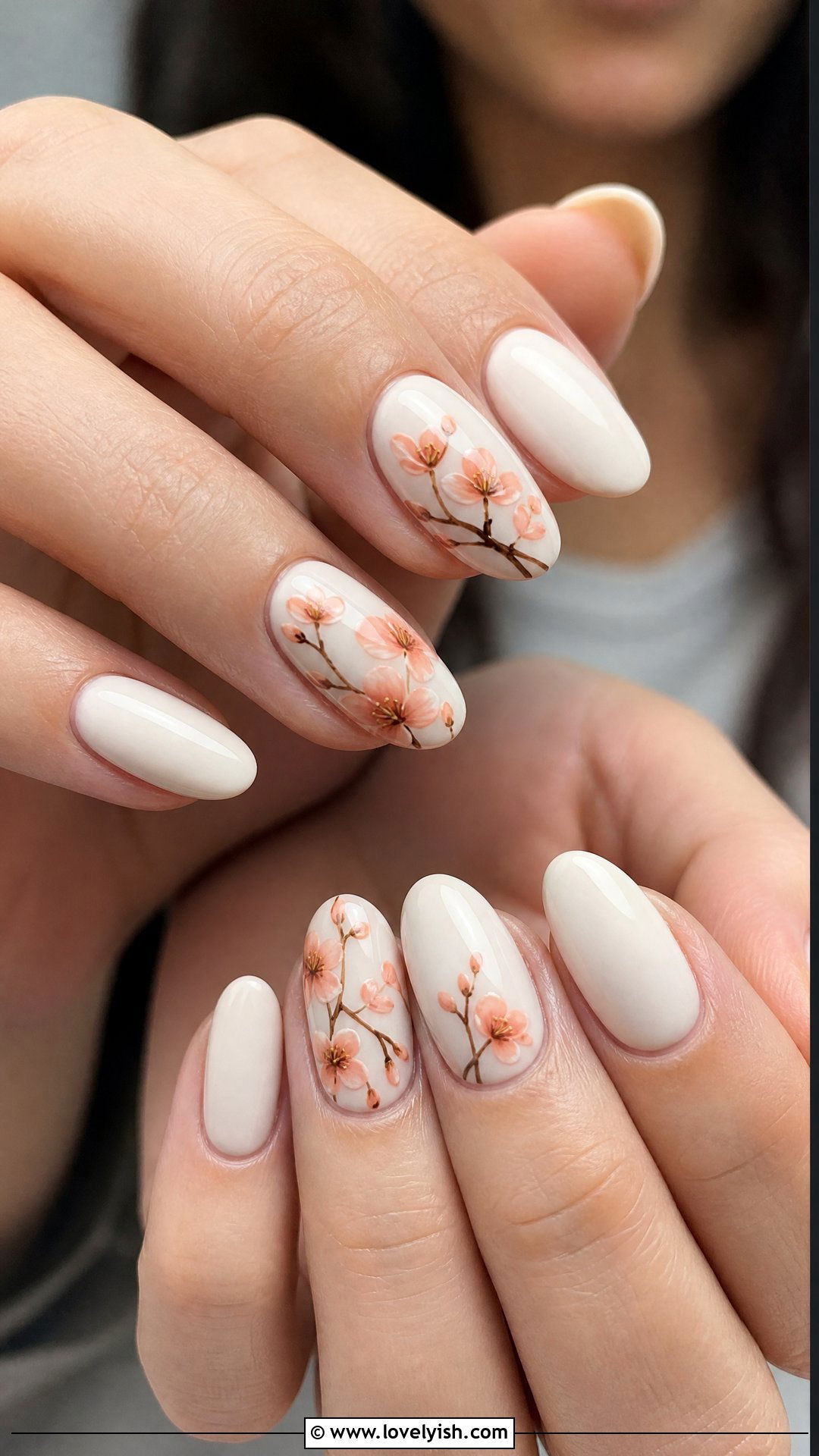 Peach Blossom Floral Nails - 50 simple spring nail designs - 50 simple spring nail designs