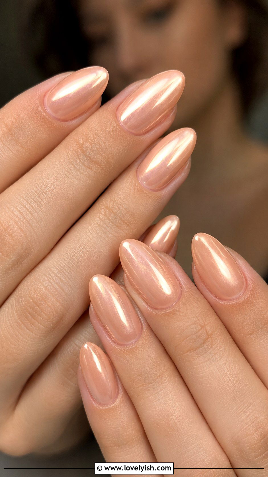 Peach Chrome Nails - 42 spring nail ideas - 42 spring nail ideas