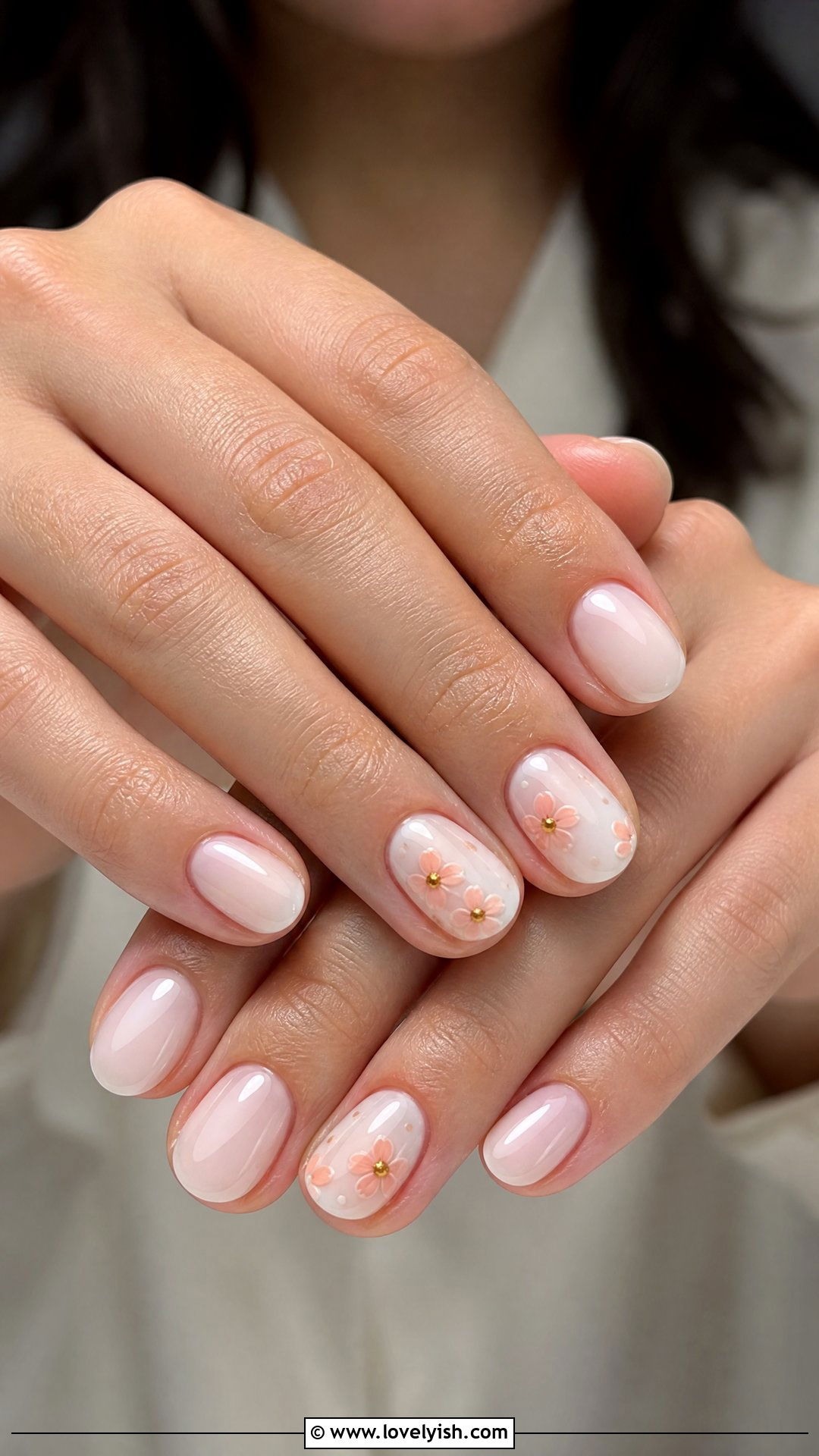 Peach Floral Accent Nails - 50 simple nail art - 50 simple nail art