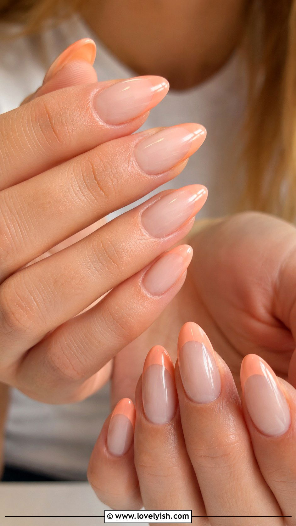 Peach French Tip Almond Nails - 50 almond french tip nails - 50 almond french tip nails